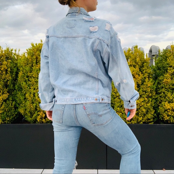 LF Vintage Distress Oversize Jean Jacket Furst Of A Kind MRSP $260 - Picture 5 of 16